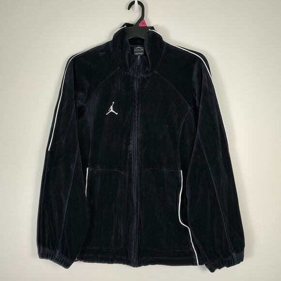 Air Jordan black velour satin warm up jacket streetwear mens Small - Picture 1 of 9